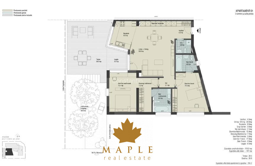 De inchiriat Apartament 3 CAMERE Iancu Nicolae Pipera Questfield Gradina